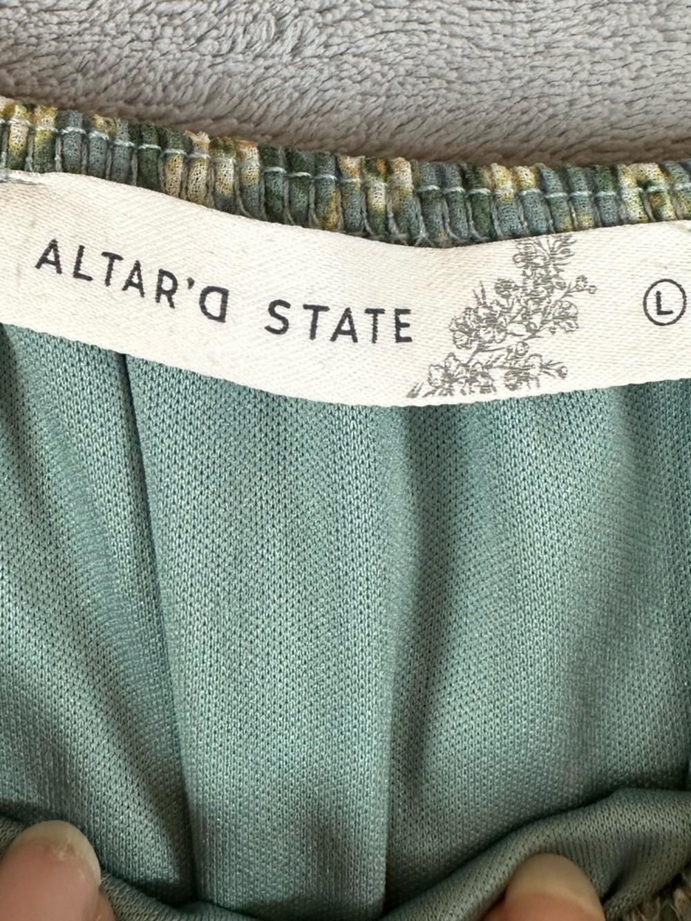 Altar’d State Women's Floral Dress L Sage Green Puff Sleeve Smocked Cottagecore - Picture 10 of 12